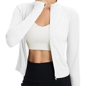 Baleaf Womens UPF 50+ Sun Jacket Full Zip Crop UV Protection White XL